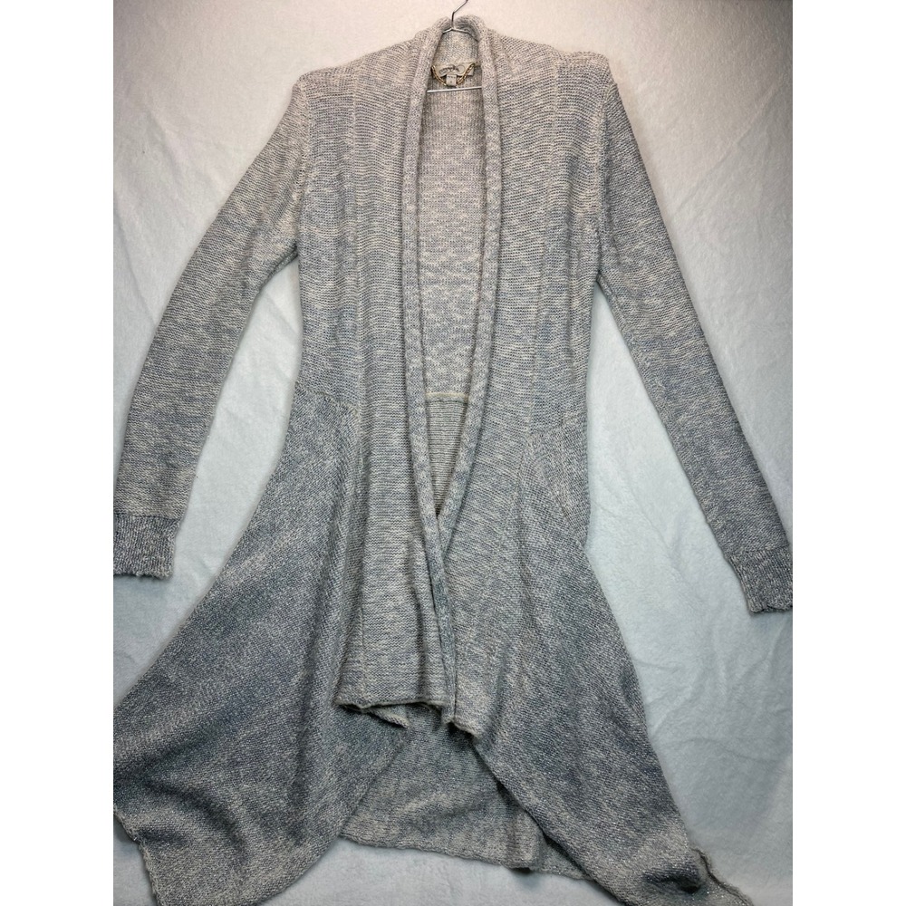 Silver Metallic Open Front Cardigan Longline S Urban Lagenlook Quiet Luxury Rich